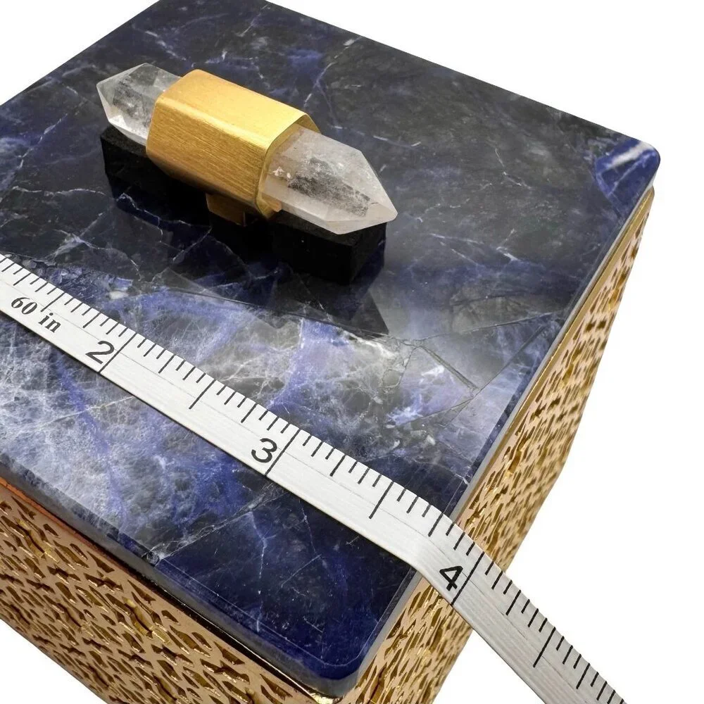 NEW Kendra Scott Ornate Jewelry Box  Gold Blue Sodalite Quartz Gold Tone Square